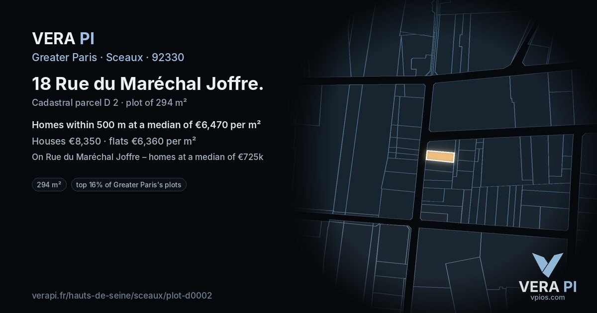 18 Rue du Maréchal Joffre, Sceaux at night – the plot lit, the parcels around coloured by the prices near them