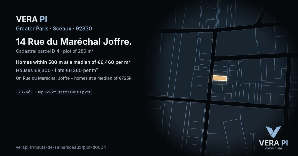 14 Rue du Maréchal Joffre, Sceaux at night – the plot lit, the parcels around coloured by the prices near them
