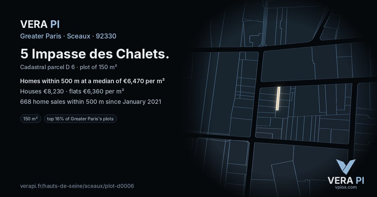 5 Impasse des Chalets, Sceaux at night – the plot lit, the parcels around coloured by the prices near them
