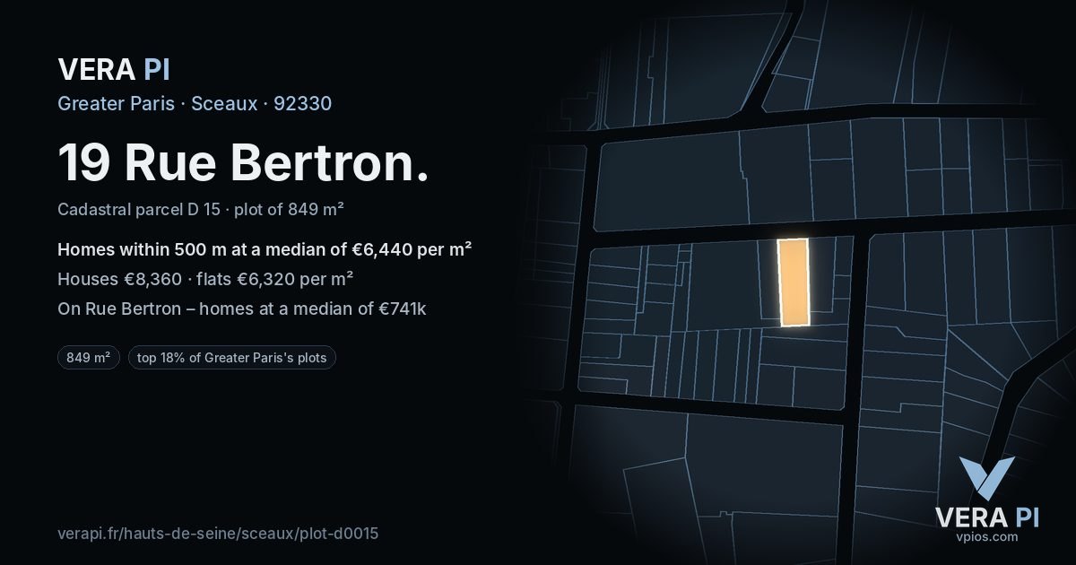 19 Rue Bertron, Sceaux at night – the plot lit, the parcels around coloured by the prices near them