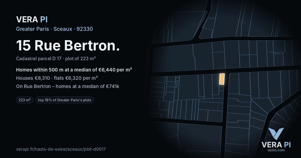 15 Rue Bertron, Sceaux at night – the plot lit, the parcels around coloured by the prices near them