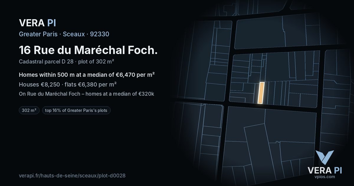 16 Rue du Maréchal Foch, Sceaux at night – the plot lit, the parcels around coloured by the prices near them