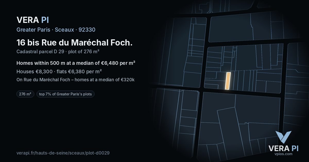 16 bis Rue du Maréchal Foch, Sceaux at night – the plot lit, the parcels around coloured by the prices near them
