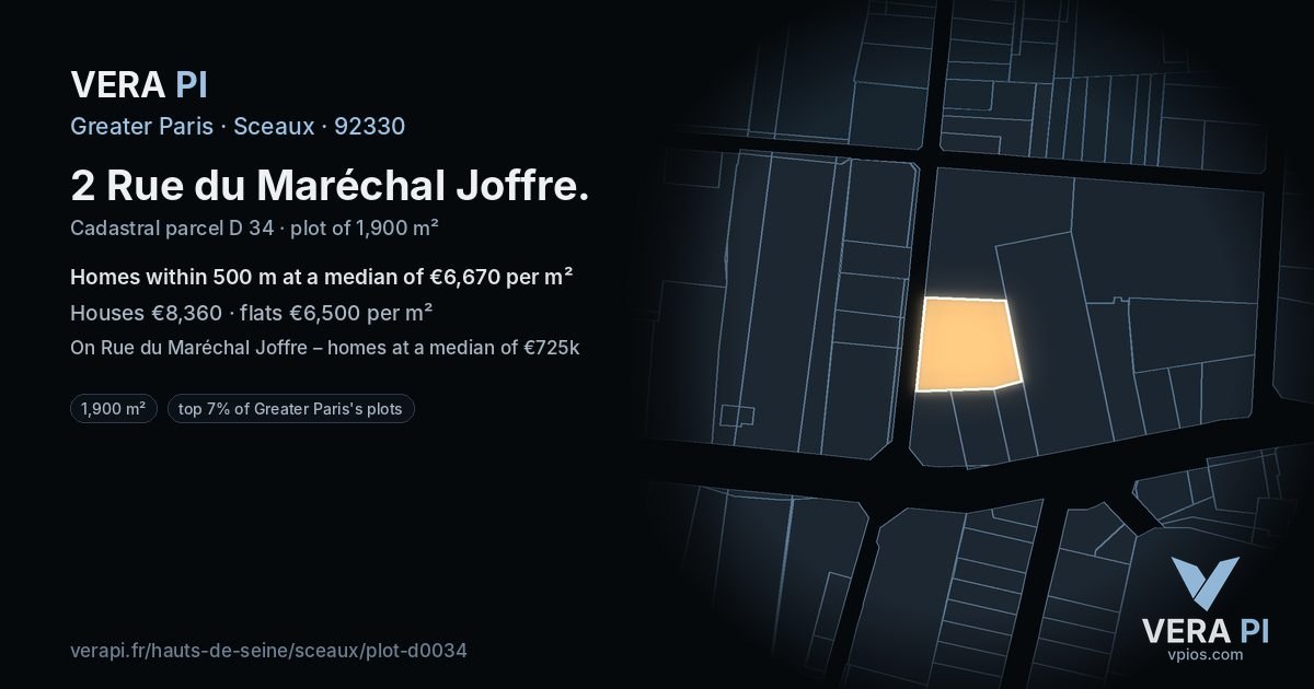 2 Rue du Maréchal Joffre, Sceaux at night – the plot lit, the parcels around coloured by the prices near them