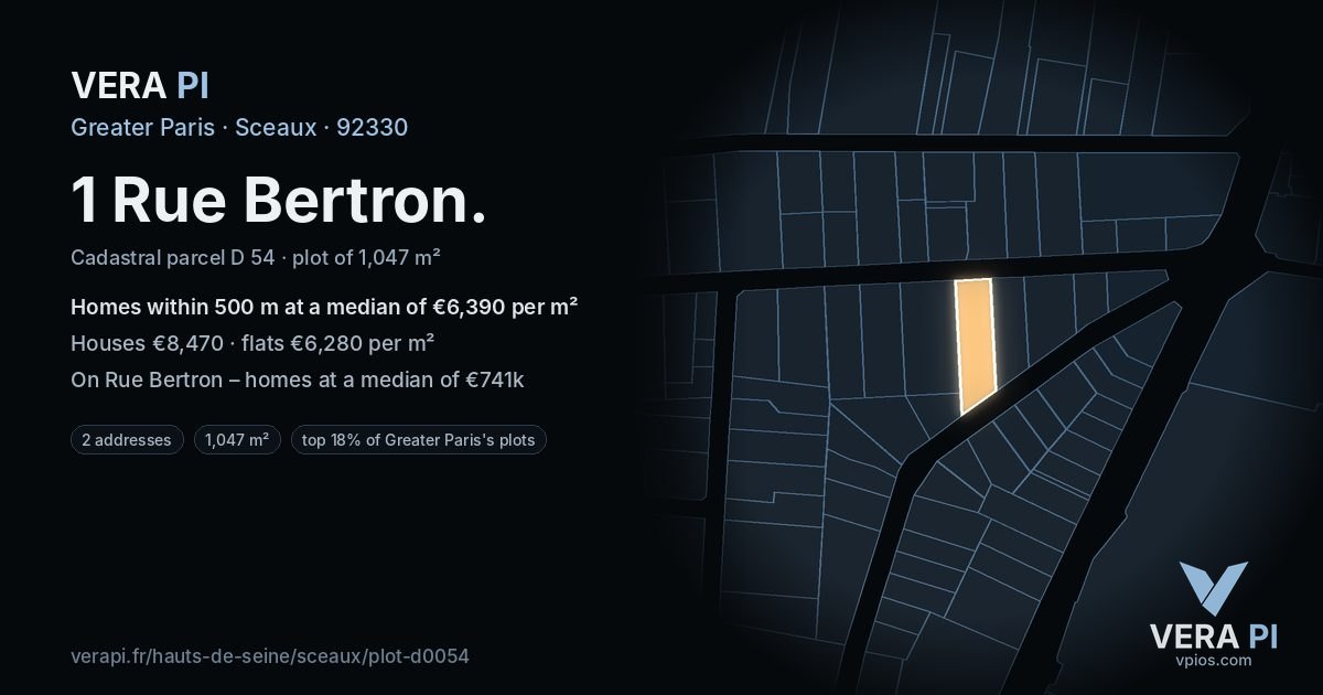 1 Rue Bertron, Sceaux at night – the plot lit, the parcels around coloured by the prices near them