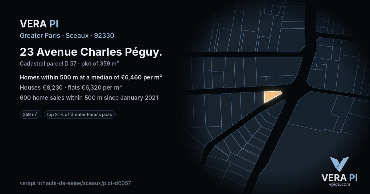 23 Avenue Charles Péguy, Sceaux at night – the plot lit, the parcels around coloured by the prices near them