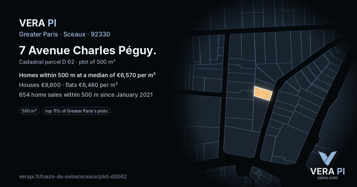 7 Avenue Charles Péguy, Sceaux at night – the plot lit, the parcels around coloured by the prices near them