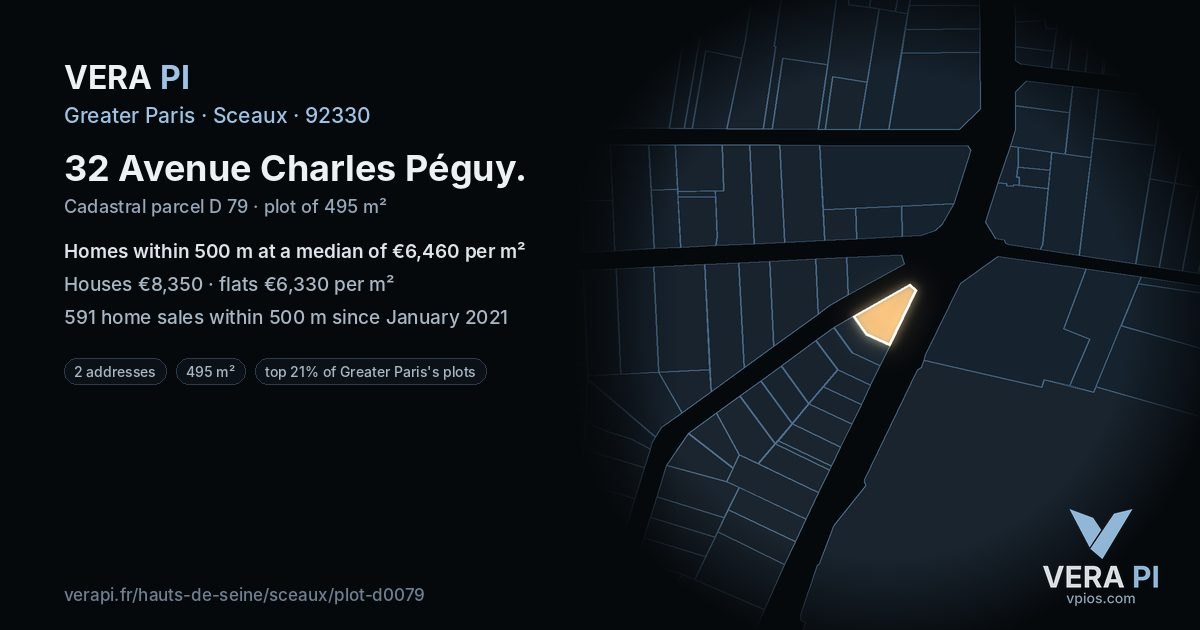 32 Avenue Charles Péguy, Sceaux at night – the plot lit, the parcels around coloured by the prices near them