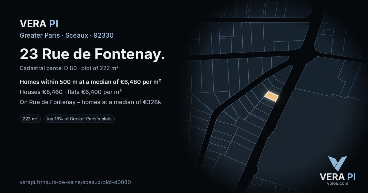 23 Rue de Fontenay, Sceaux at night – the plot lit, the parcels around coloured by the prices near them