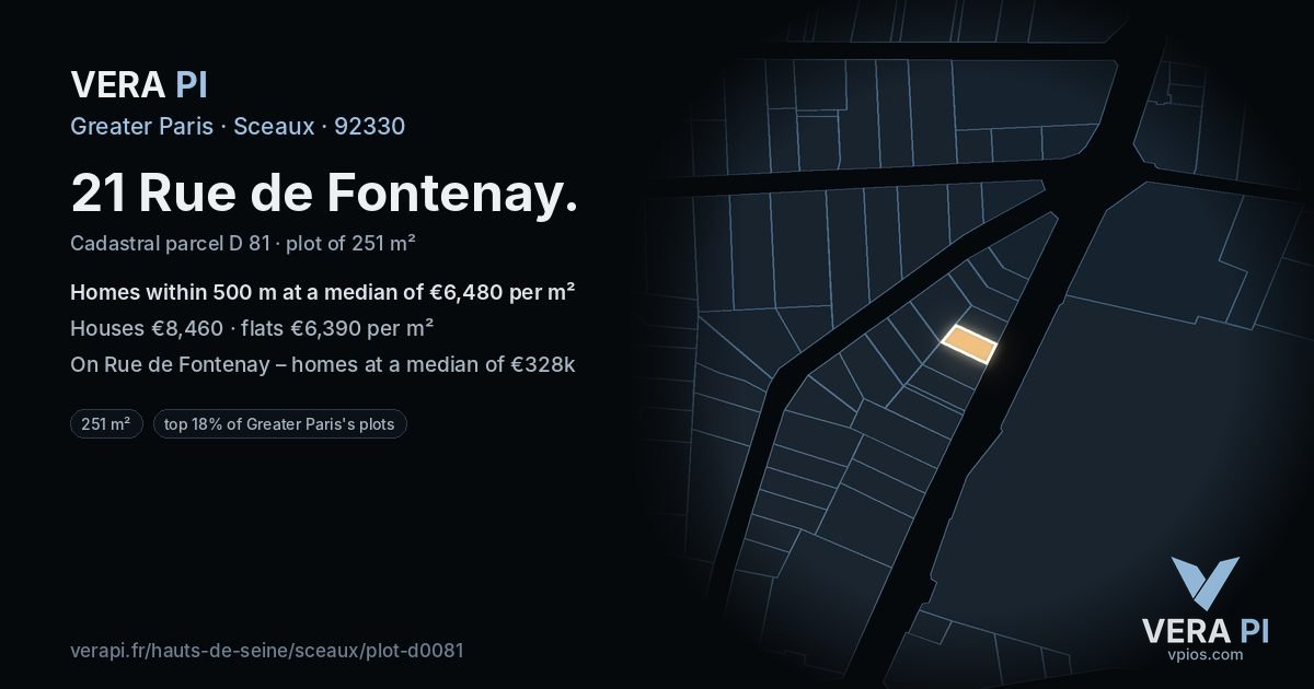 21 Rue de Fontenay, Sceaux at night – the plot lit, the parcels around coloured by the prices near them