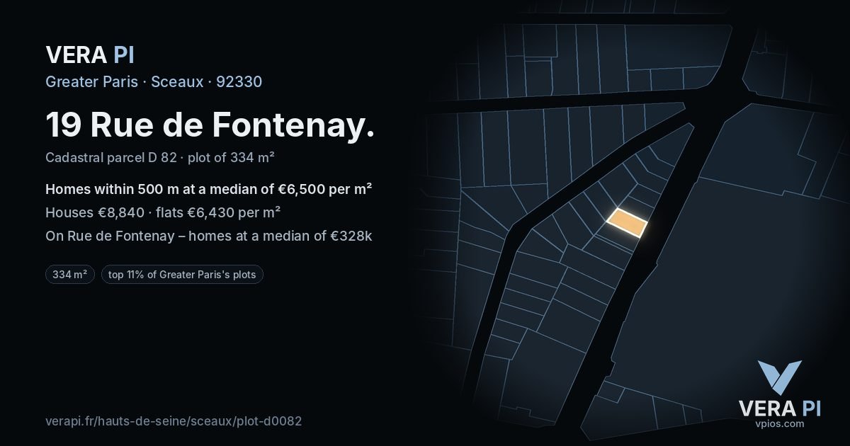 19 Rue de Fontenay, Sceaux at night – the plot lit, the parcels around coloured by the prices near them