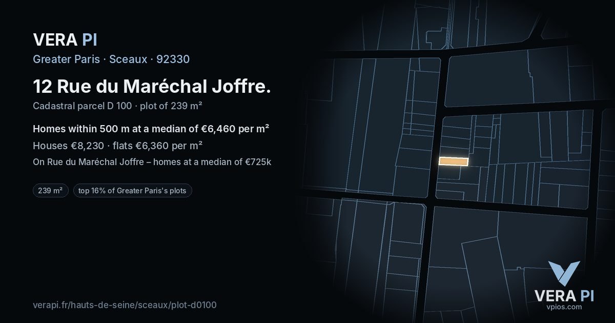 12 Rue du Maréchal Joffre, Sceaux at night – the plot lit, the parcels around coloured by the prices near them