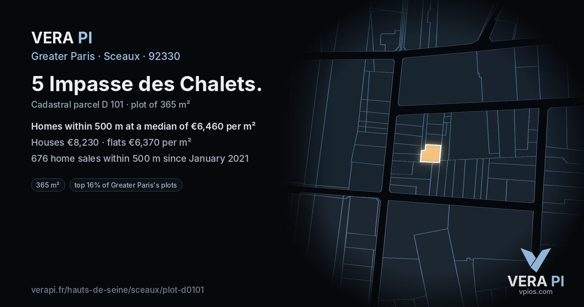 5 Impasse des Chalets, Sceaux at night – the plot lit, the parcels around coloured by the prices near them
