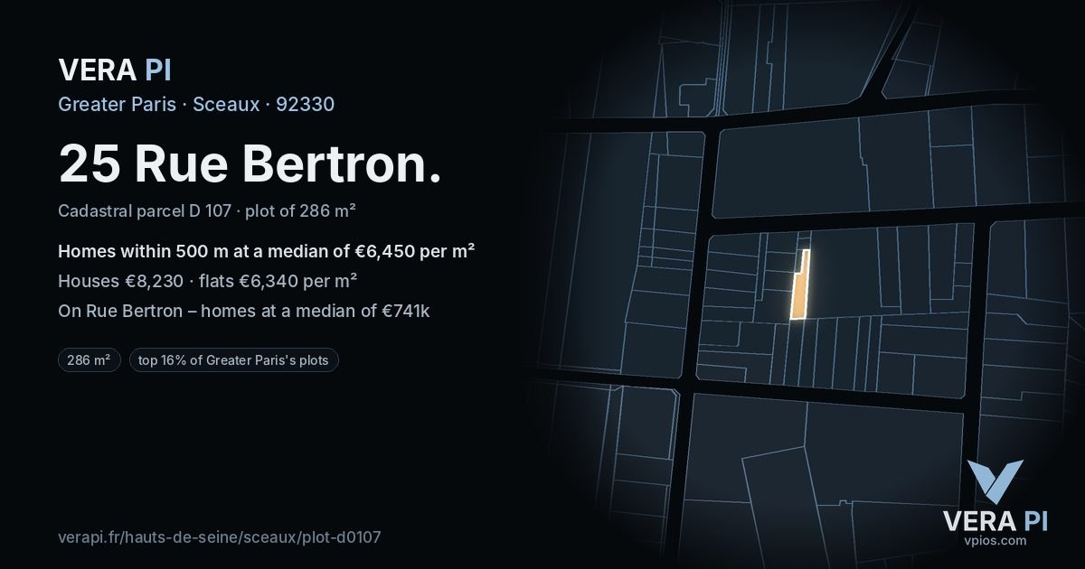 25 Rue Bertron, Sceaux at night – the plot lit, the parcels around coloured by the prices near them