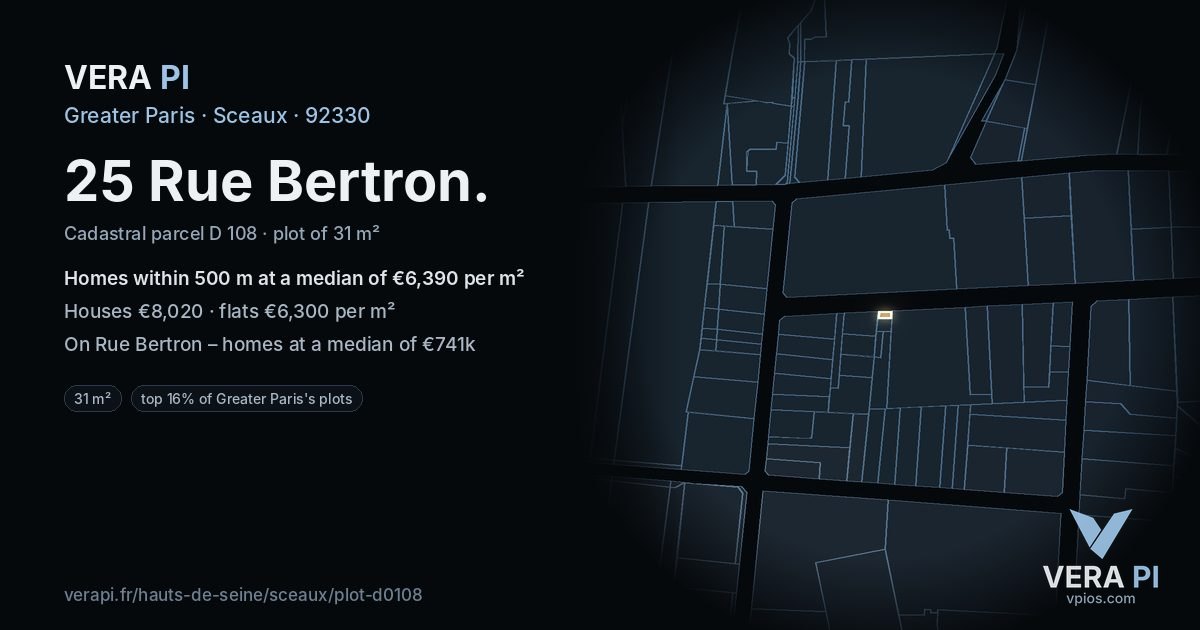 25 Rue Bertron, Sceaux at night – the plot lit, the parcels around coloured by the prices near them