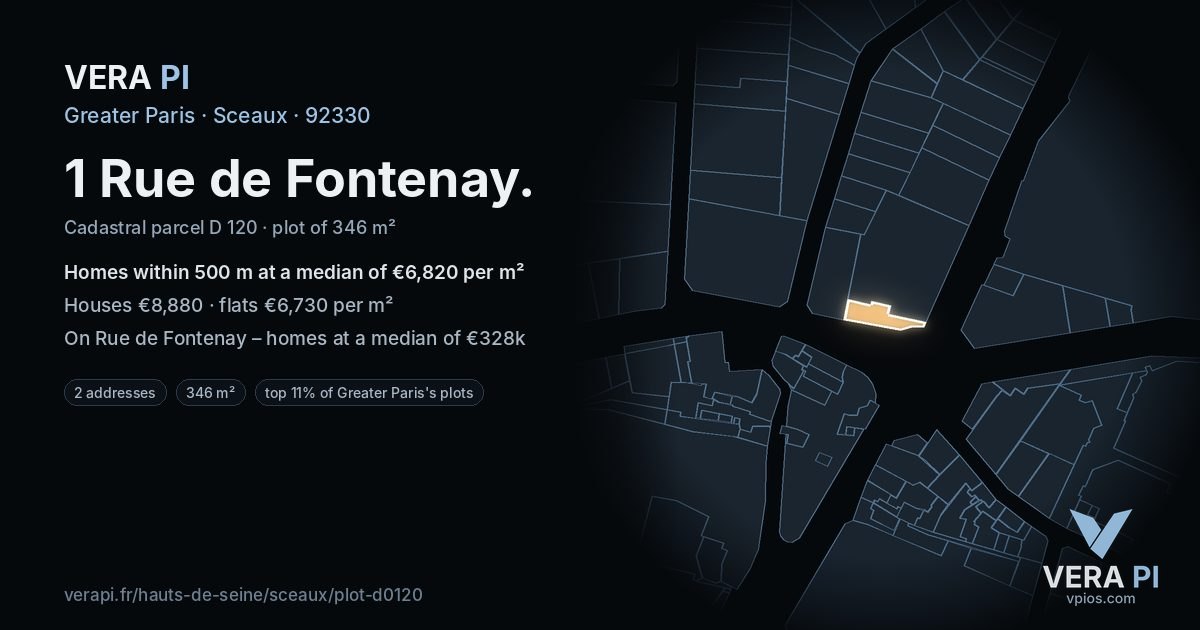 1 Rue de Fontenay, Sceaux at night – the plot lit, the parcels around coloured by the prices near them