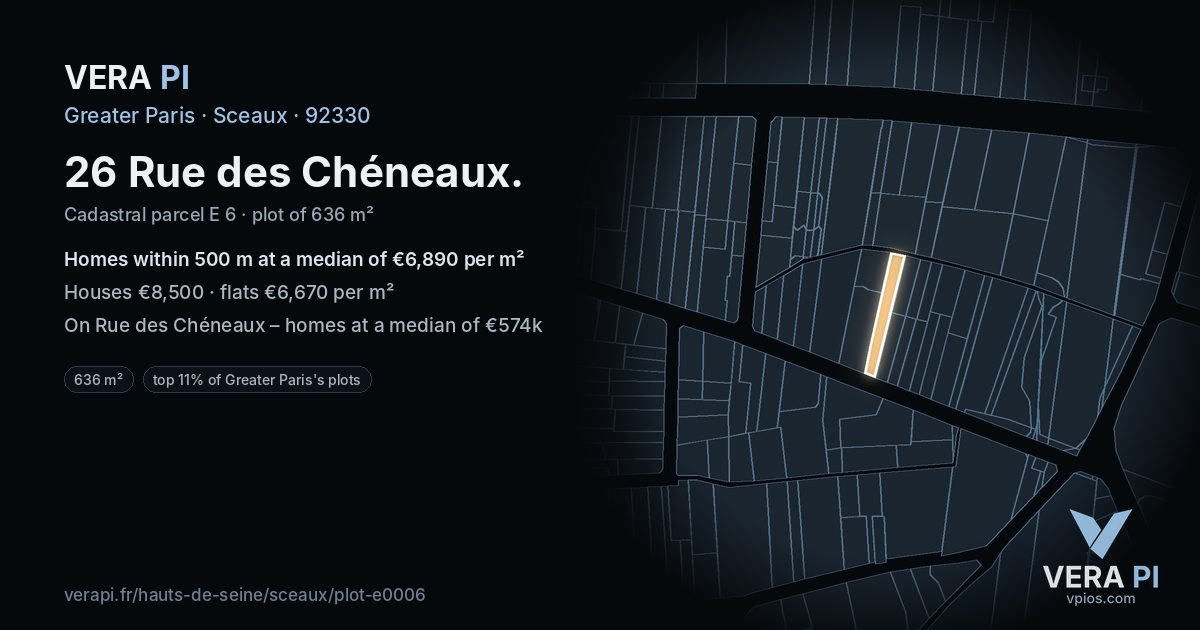 26 Rue des Chéneaux, Sceaux at night – the plot lit, the parcels around coloured by the prices near them