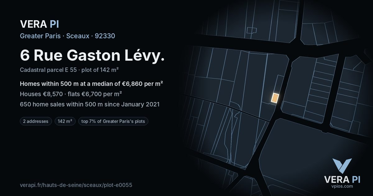 6 Rue Gaston Lévy, Sceaux at night – the plot lit, the parcels around coloured by the prices near them