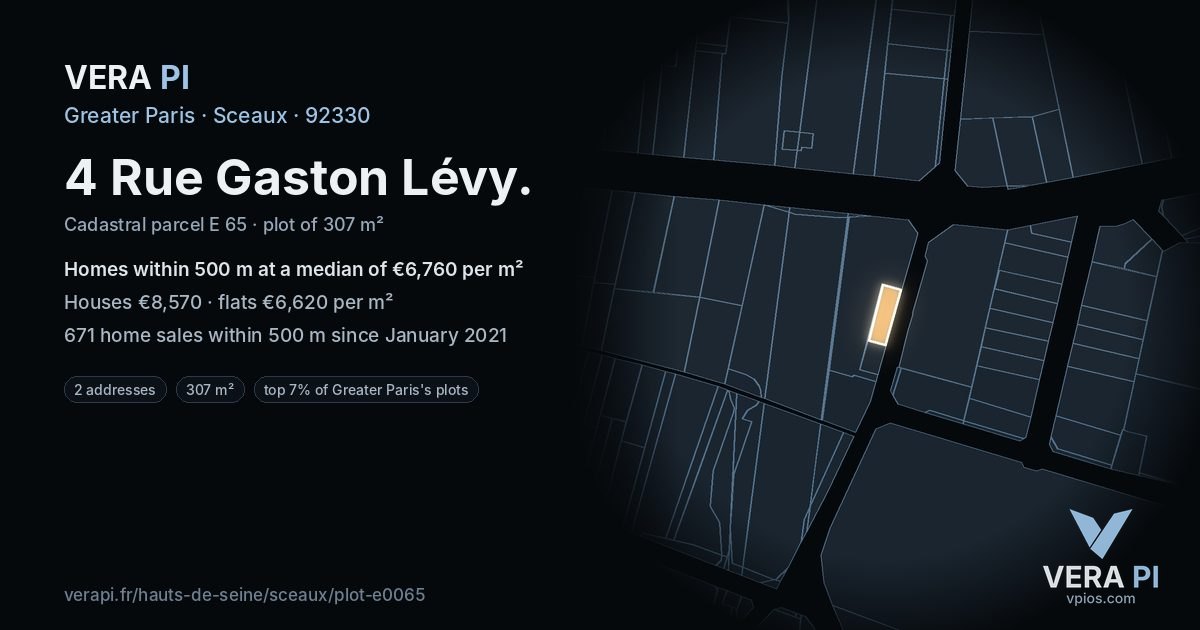 4 Rue Gaston Lévy, Sceaux at night – the plot lit, the parcels around coloured by the prices near them