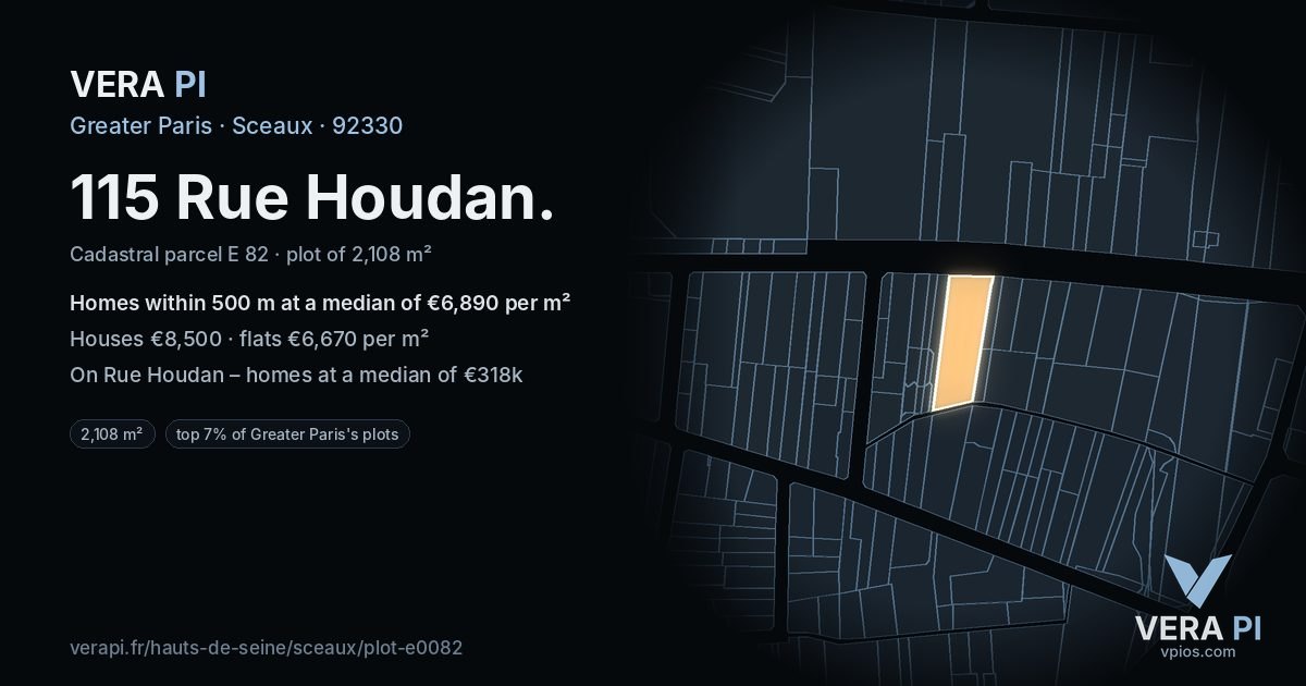 115 Rue Houdan, Sceaux at night – the plot lit, the parcels around coloured by the prices near them