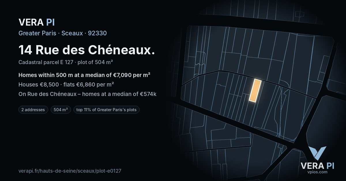 14 Rue des Chéneaux, Sceaux at night – the plot lit, the parcels around coloured by the prices near them
