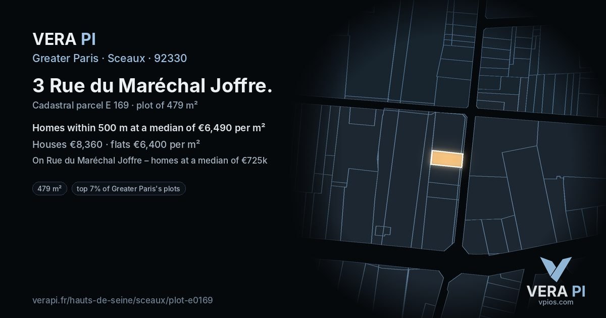 3 Rue du Maréchal Joffre, Sceaux at night – the plot lit, the parcels around coloured by the prices near them