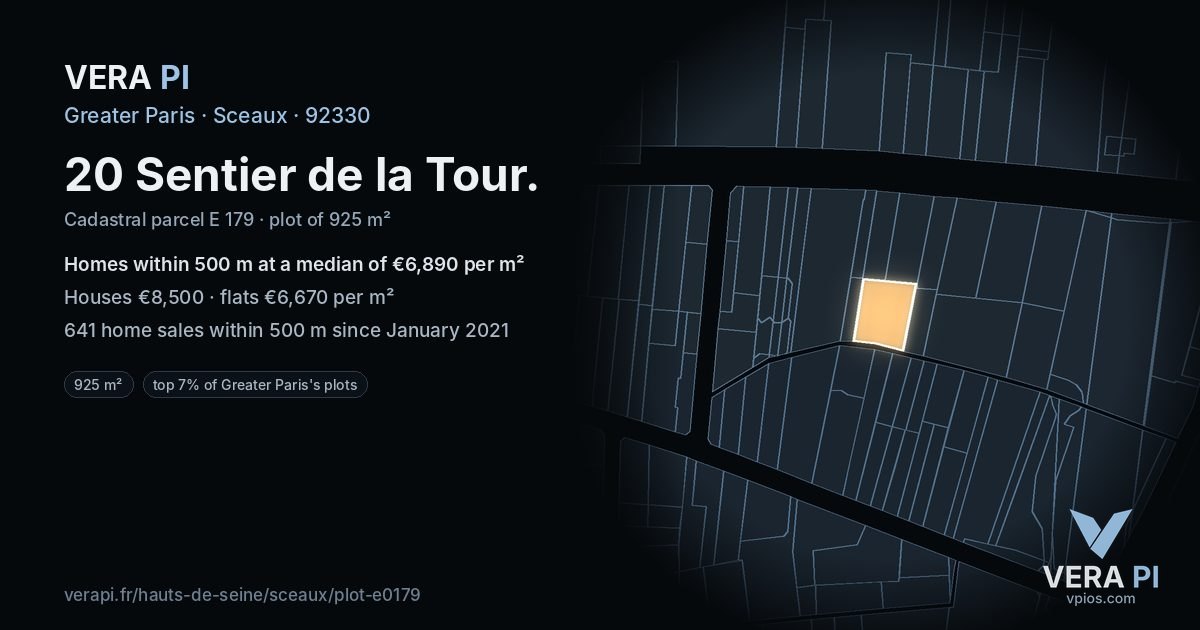 20 Sentier de la Tour, Sceaux at night – the plot lit, the parcels around coloured by the prices near them