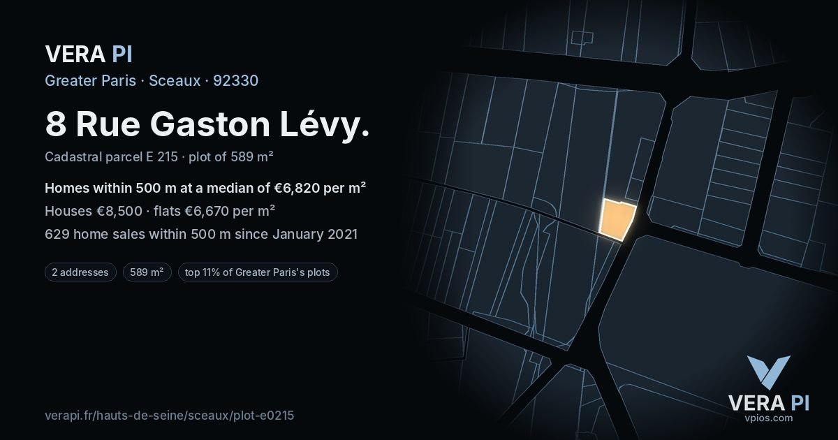 8 Rue Gaston Lévy, Sceaux at night – the plot lit, the parcels around coloured by the prices near them