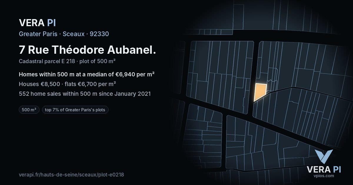 7 Rue Théodore Aubanel, Sceaux at night – the plot lit, the parcels around coloured by the prices near them