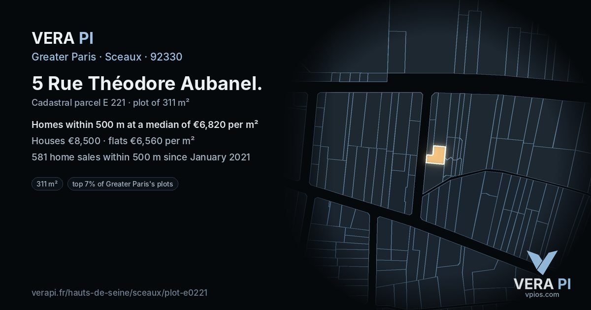5 Rue Théodore Aubanel, Sceaux at night – the plot lit, the parcels around coloured by the prices near them