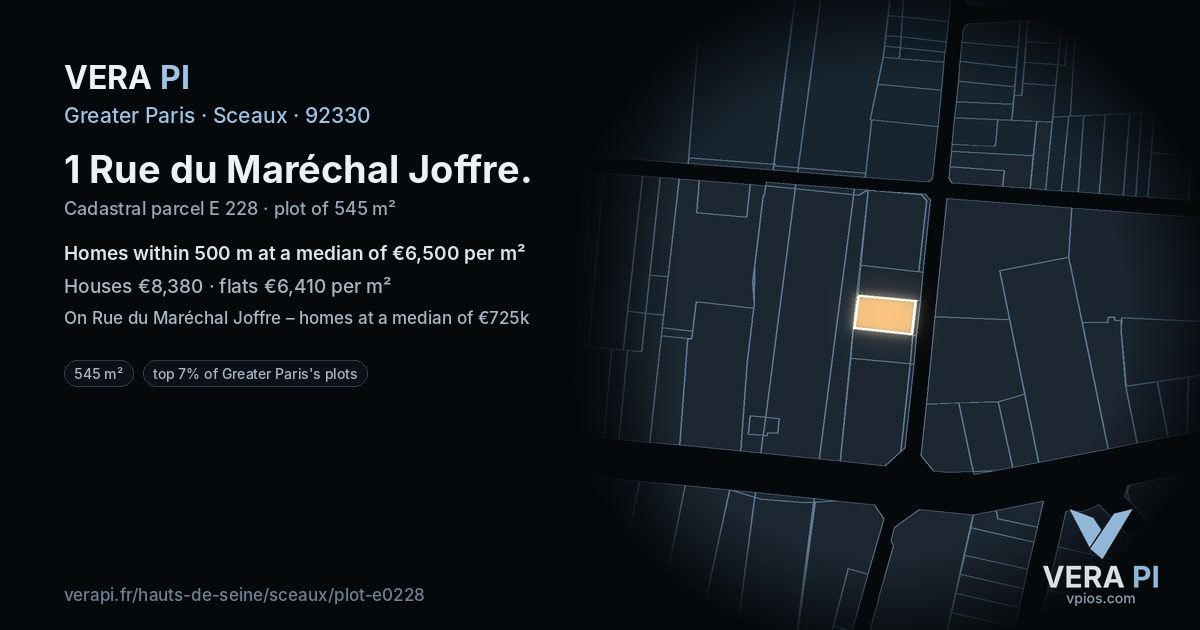 1 Rue du Maréchal Joffre, Sceaux at night – the plot lit, the parcels around coloured by the prices near them