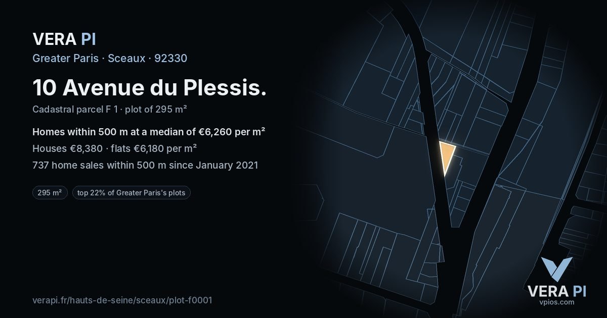 10 Avenue du Plessis, Sceaux at night – the plot lit, the parcels around coloured by the prices near them