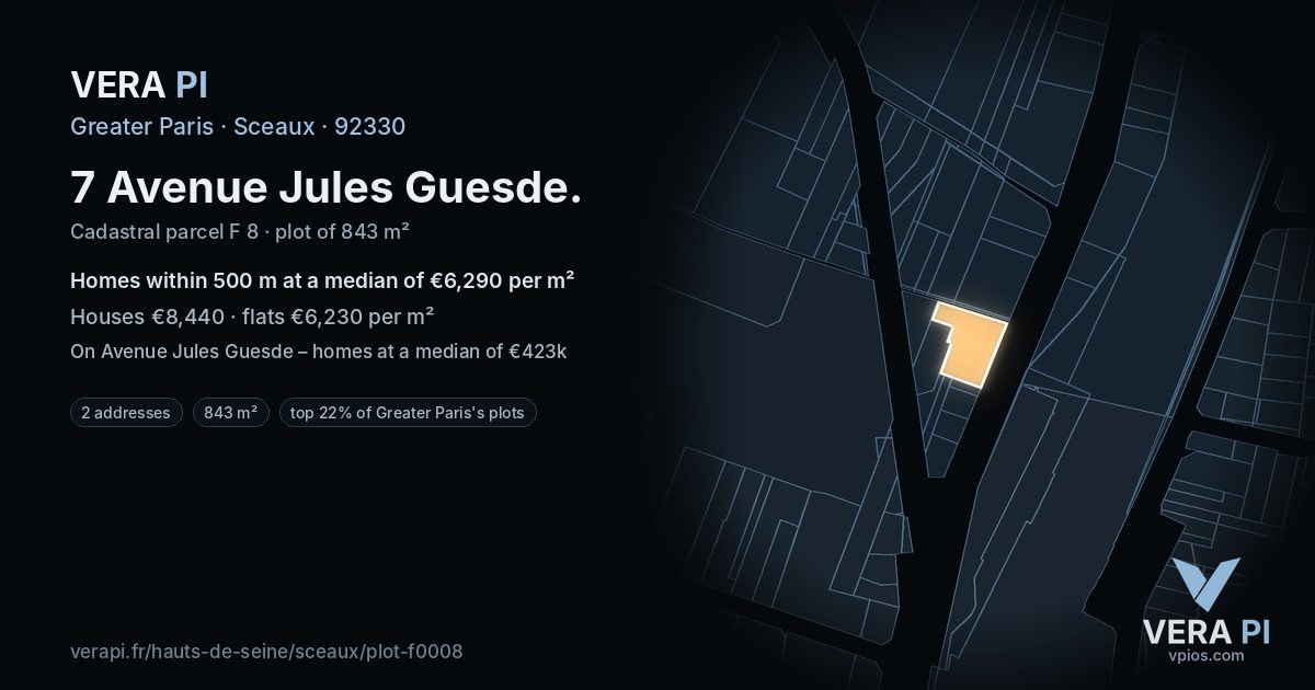 7 Avenue Jules Guesde, Sceaux at night – the plot lit, the parcels around coloured by the prices near them