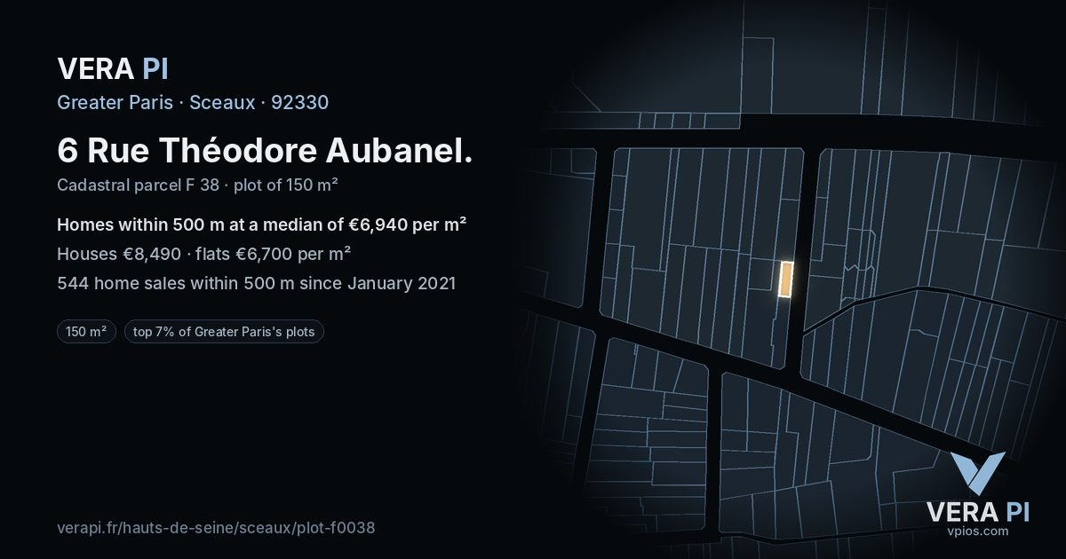 6 Rue Théodore Aubanel, Sceaux at night – the plot lit, the parcels around coloured by the prices near them
