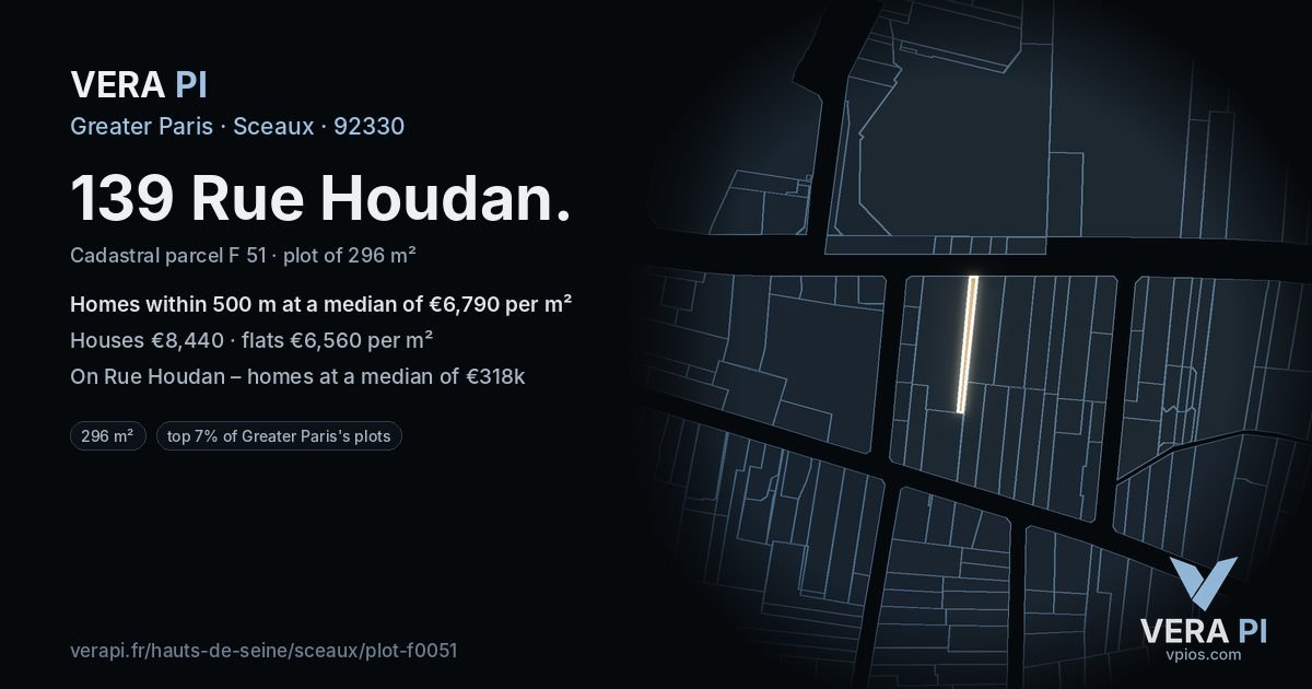 139 Rue Houdan, Sceaux at night – the plot lit, the parcels around coloured by the prices near them