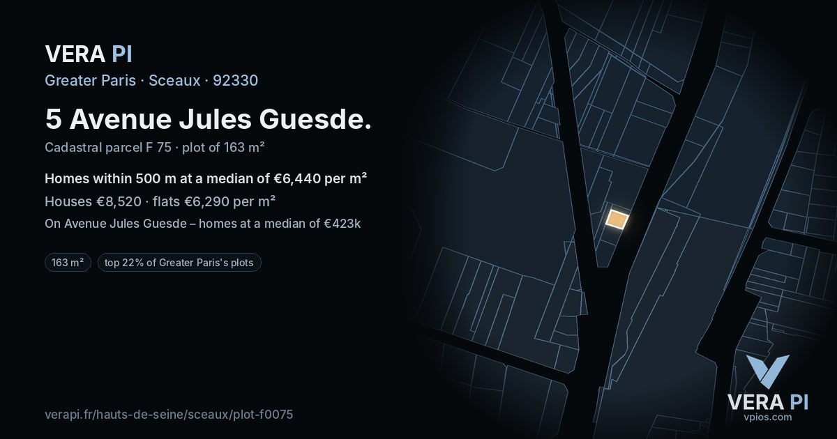 5 Avenue Jules Guesde, Sceaux at night – the plot lit, the parcels around coloured by the prices near them