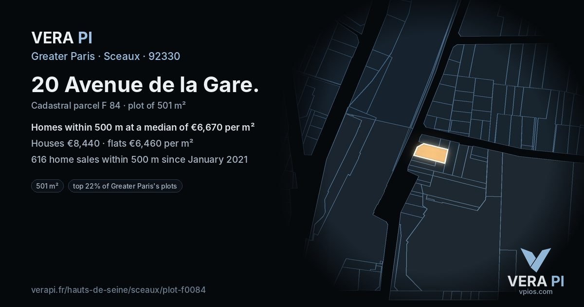 20 Avenue de la Gare, Sceaux at night – the plot lit, the parcels around coloured by the prices near them