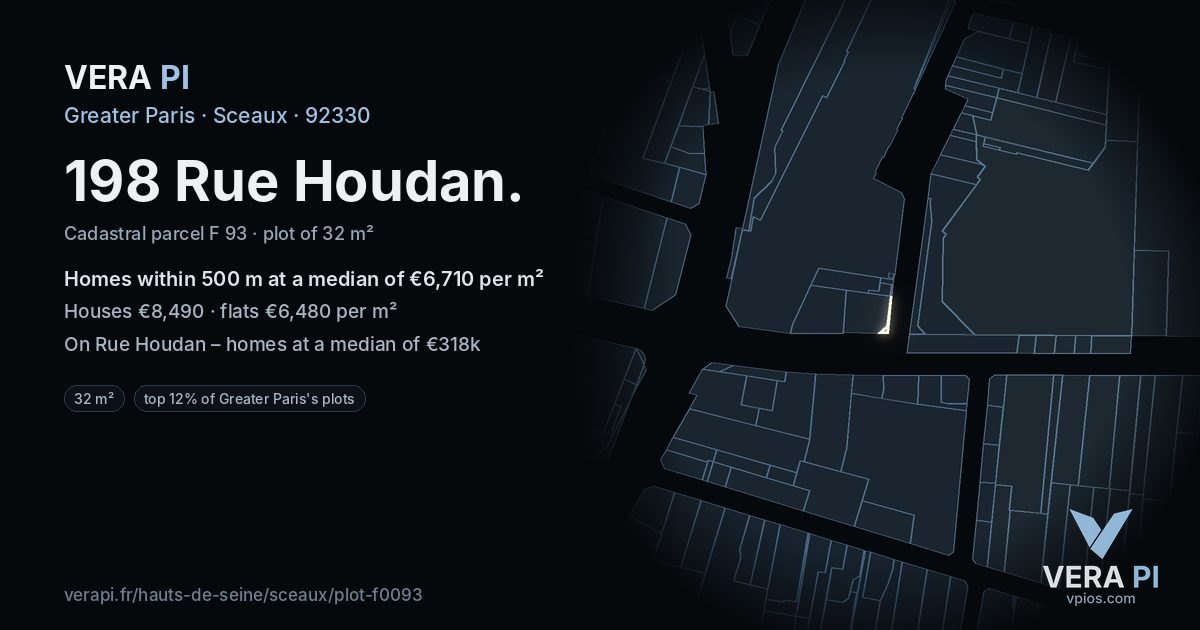 198 Rue Houdan, Sceaux at night – the plot lit, the parcels around coloured by the prices near them