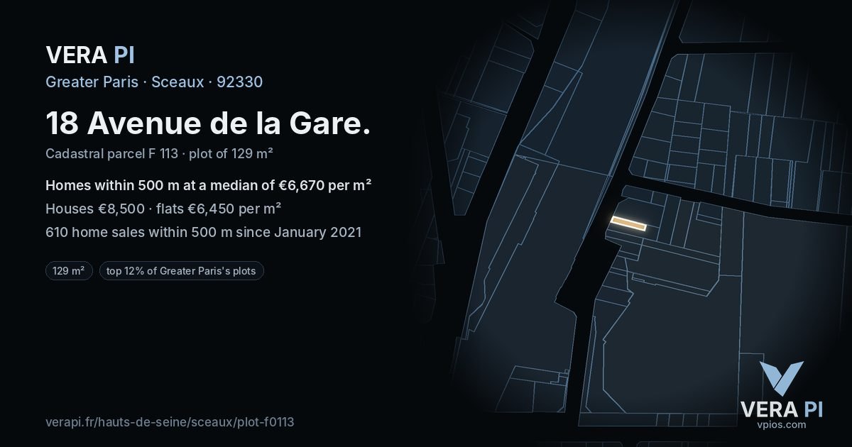 18 Avenue de la Gare, Sceaux at night – the plot lit, the parcels around coloured by the prices near them