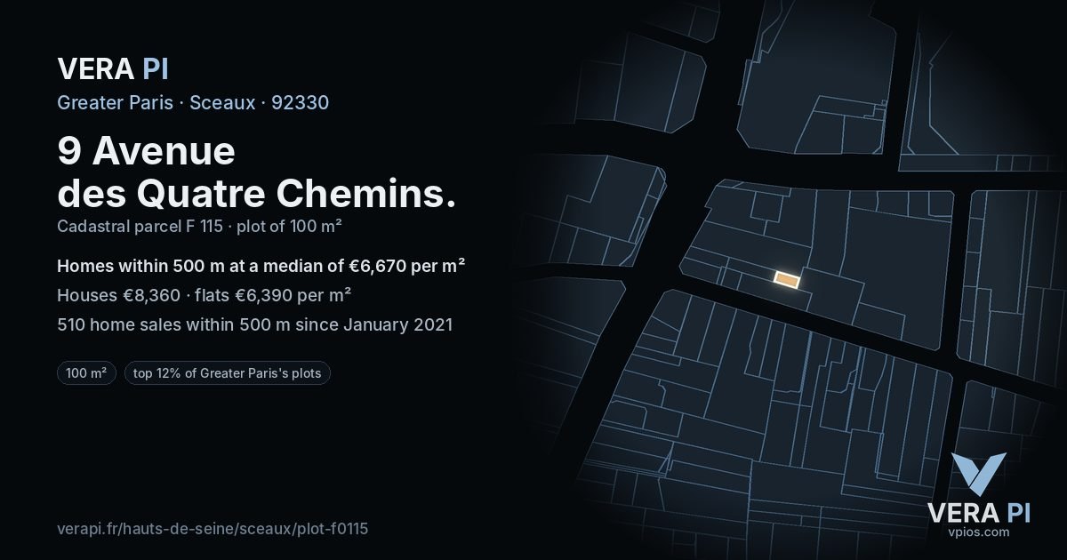 9 Avenue des Quatre Chemins, Sceaux at night – the plot lit, the parcels around coloured by the prices near them