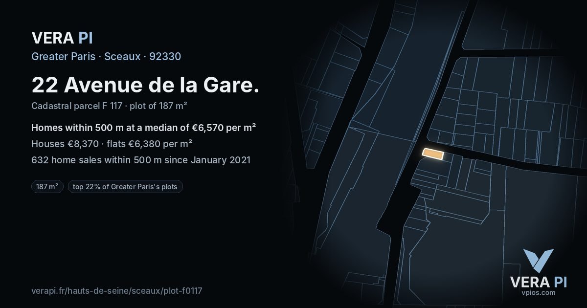 22 Avenue de la Gare, Sceaux at night – the plot lit, the parcels around coloured by the prices near them