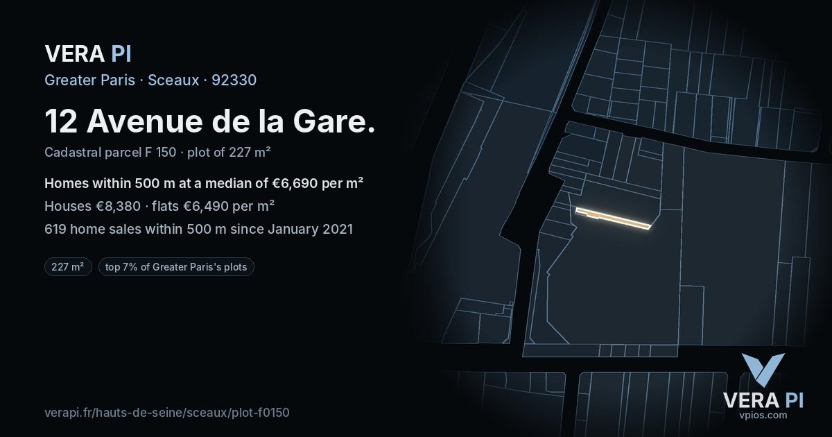 12 Avenue de la Gare, Sceaux at night – the plot lit, the parcels around coloured by the prices near them