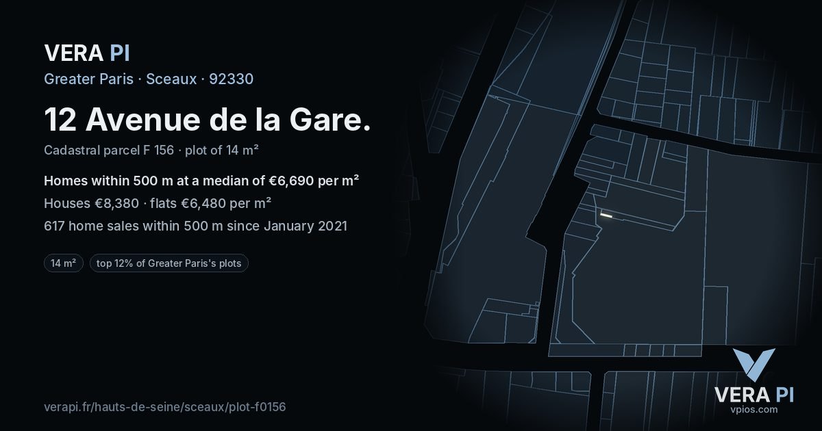 12 Avenue de la Gare, Sceaux at night – the plot lit, the parcels around coloured by the prices near them