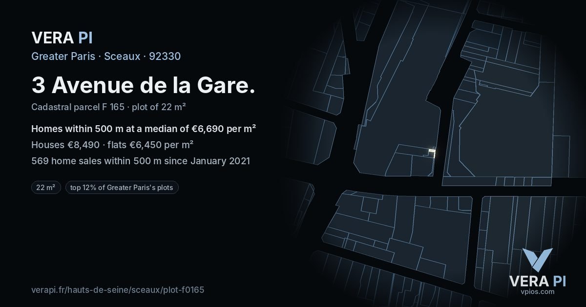 3 Avenue de la Gare, Sceaux at night – the plot lit, the parcels around coloured by the prices near them
