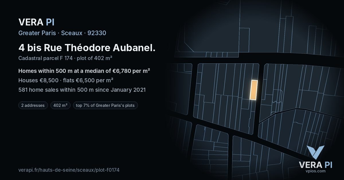 4 bis Rue Théodore Aubanel, Sceaux at night – the plot lit, the parcels around coloured by the prices near them