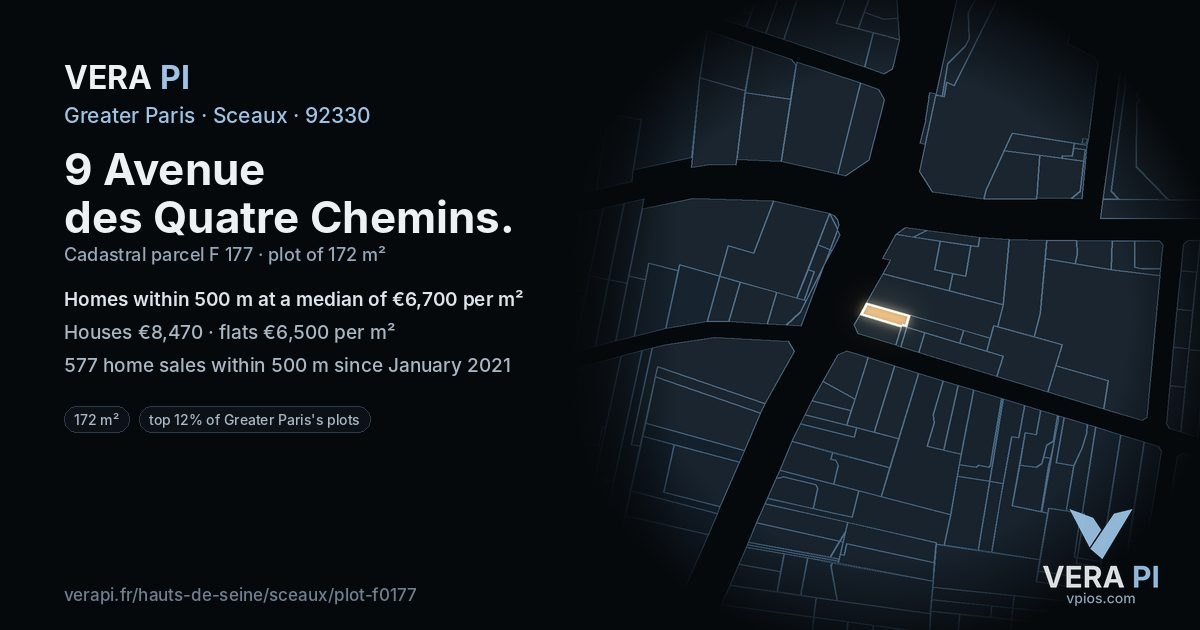 9 Avenue des Quatre Chemins, Sceaux at night – the plot lit, the parcels around coloured by the prices near them