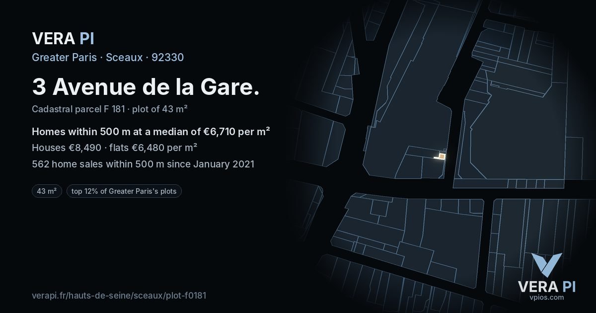 3 Avenue de la Gare, Sceaux at night – the plot lit, the parcels around coloured by the prices near them