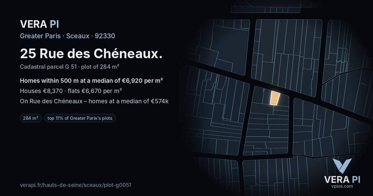 25 Rue des Chéneaux, Sceaux at night – the plot lit, the parcels around coloured by the prices near them