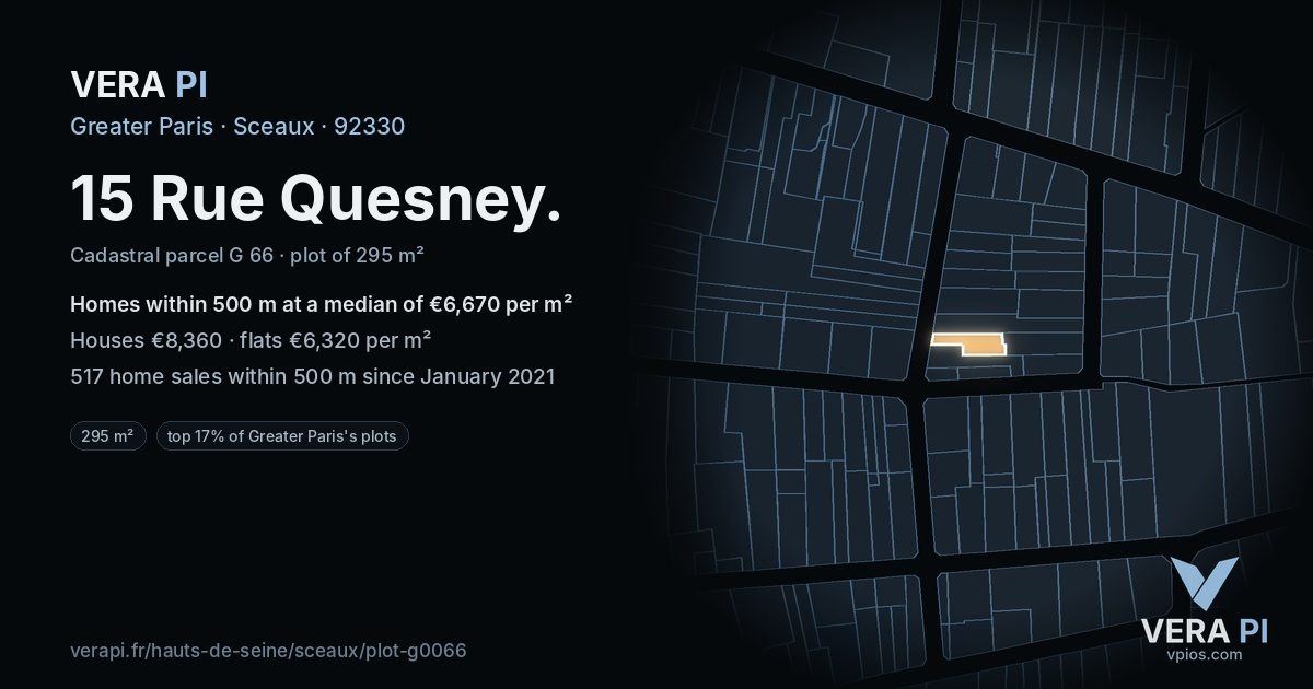 15 Rue Quesney, Sceaux at night – the plot lit, the parcels around coloured by the prices near them