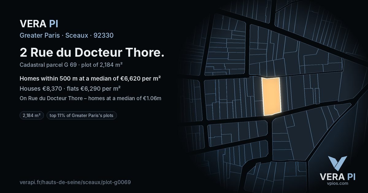 2 Rue du Docteur Thore, Sceaux at night – the plot lit, the parcels around coloured by the prices near them